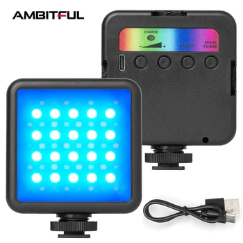 AMBITFUL-RGB 비디오 조명 미니 LED 카메라 조명, 1800mAh 충전식 LED 패널 램프 유튜브 틱톡용 사진 비디오 조명