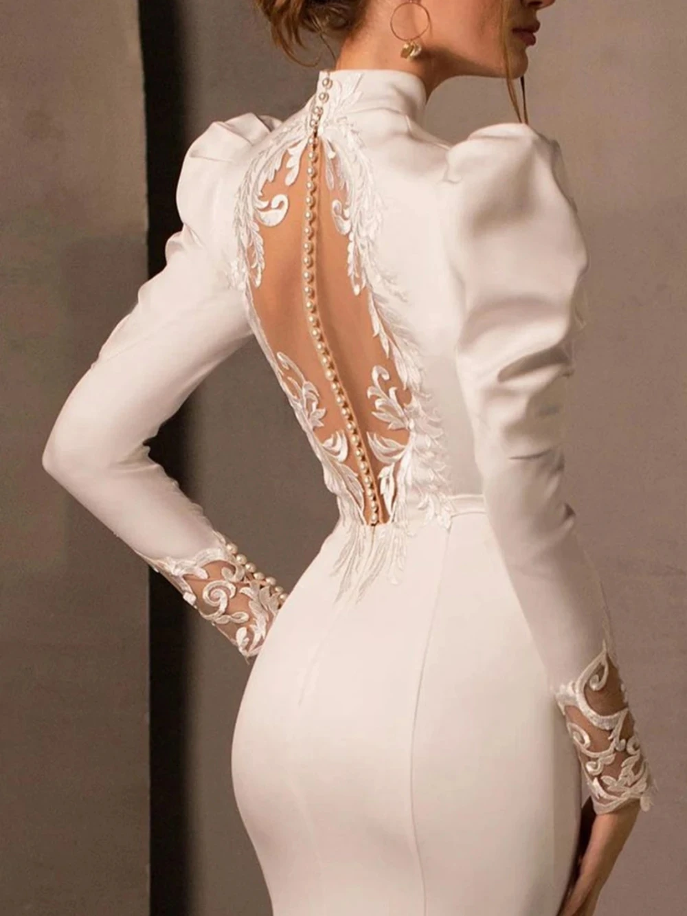 Pretty Wedding Dresses Elegant Bridal Gowns Lace Satin Robes For Formal Party Long Puff Sleeves Vestidos De Novia Customized 2