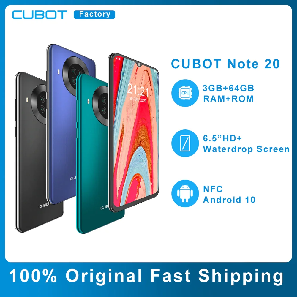 Cubot Hinweis 20 Handy NFC 6.5 ″ HD + Display 3GB RAM 64GB ROM Smartphone  Hinten Quad Kamera gesicht Entsperren 4200mAh Android 10,0 _ - AliExpress  Mobile