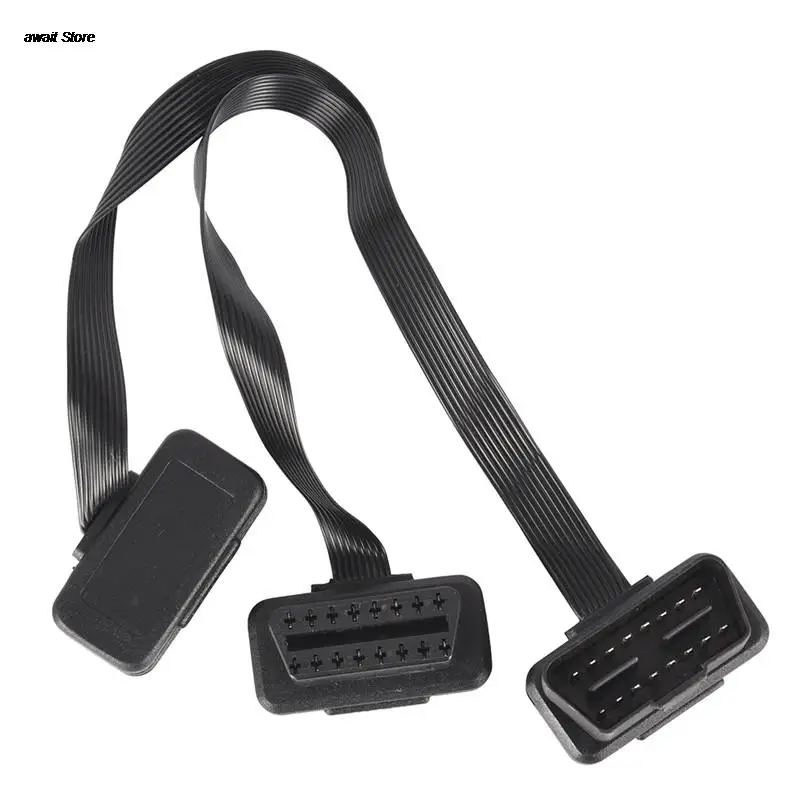 

Flat 16Pin ELM327 OBD2 Male To Dual Female Y Splitter Elbow Extension Cable Lead 30CM