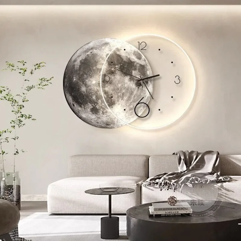 Moderne Wohnzimmer Dekoration Malerei Mond Wanduhr Wohnkultur LED