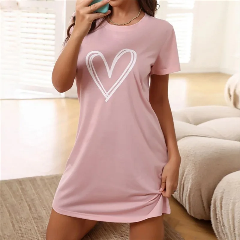 

Sexy Pyjamas Nightdress for Women Short-Sleeved Letter Nightgown Loose Nightdress Large Size Leisure Sleepwear Summer Nightdress