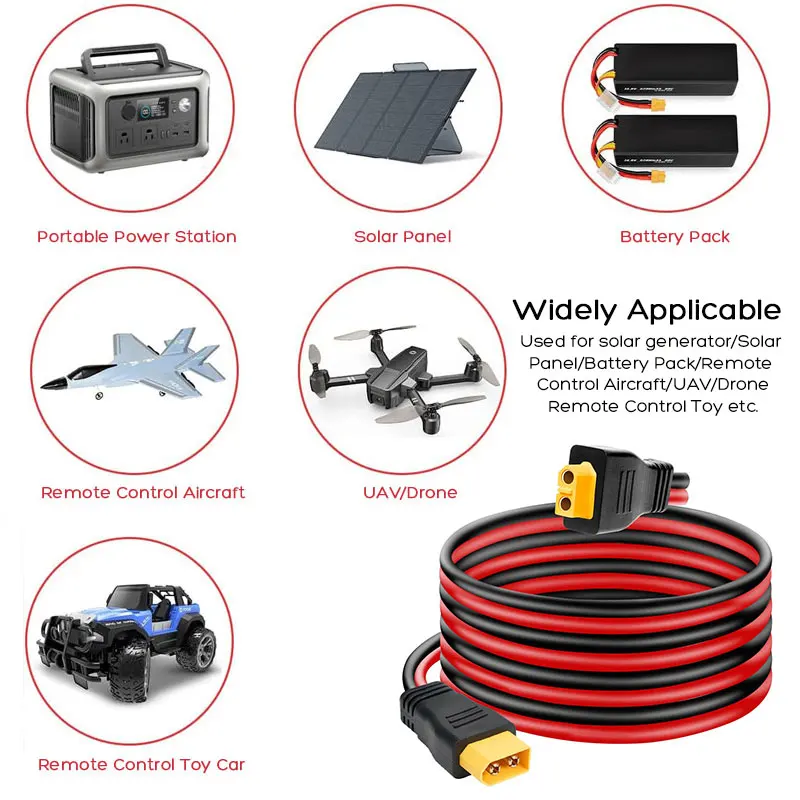 Extension Cable 1.5m 3m 12AWG XT60 Male to XT60 Female for ALLPOWERS EF Ecoflow Anker Bluetti Solar Generators