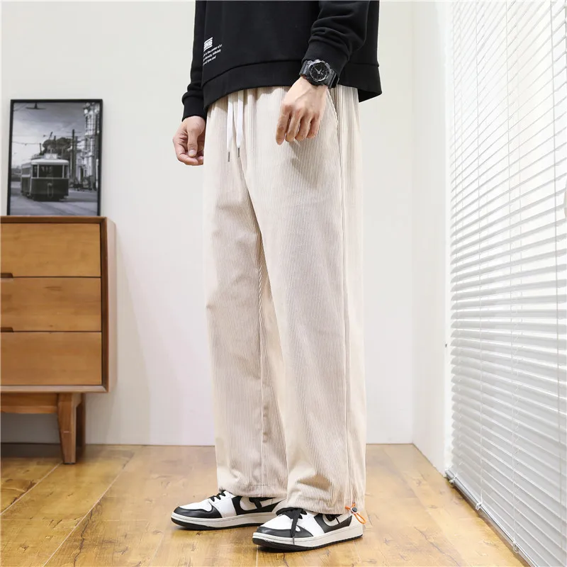 Corduroy Trousers Men'S Loose Straight Leg Trousers In Winter Men'S Sports Casual Trousers Drawstring Leggings