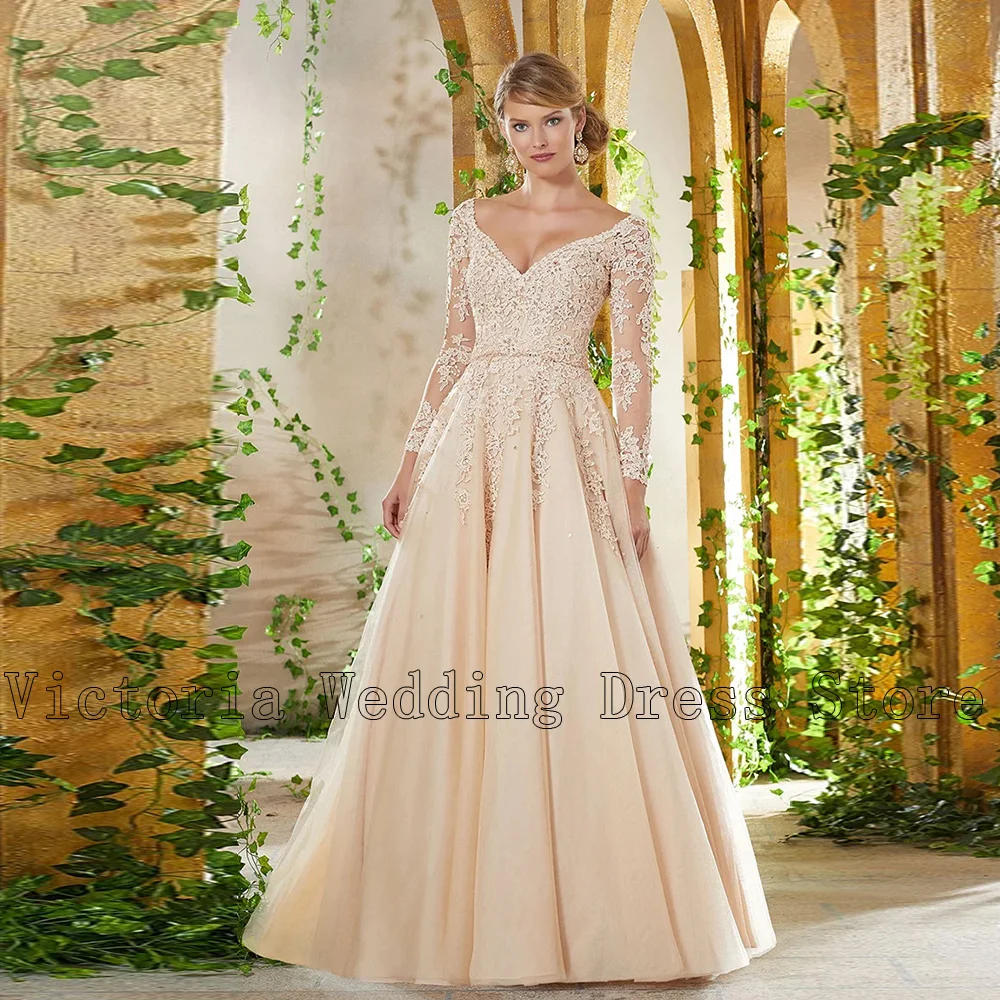 Navy Blue Mother of the Bride Dresses V Neck Long Sleeves Wedding Party Gowns Beads Appliques Floor Length فساتين السهرة Elegant