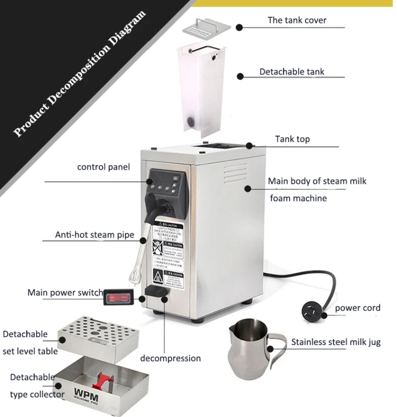 WPM-MS130T Milk Frother Tea Shop Commercial Automatic Steam Engine Coffee Frothing Machine Intelligent Full  Setting Temperature