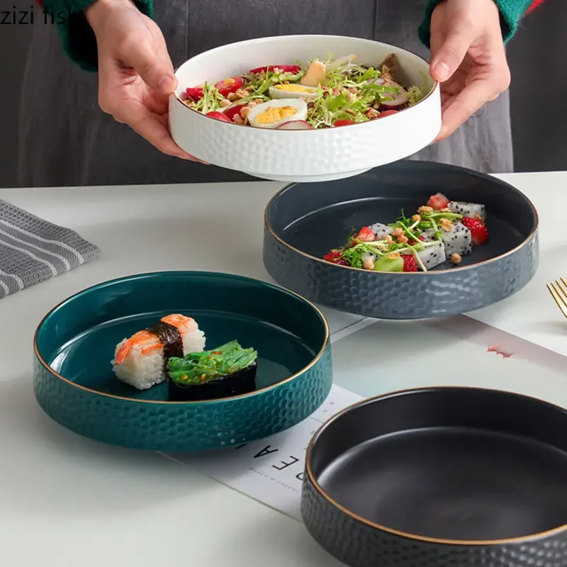 Japanese Ceramic Salad Plate Dessert Dish Snack Bowl Thick Soup Plate Sashimi Molecular Cuisine Specialty Tableware