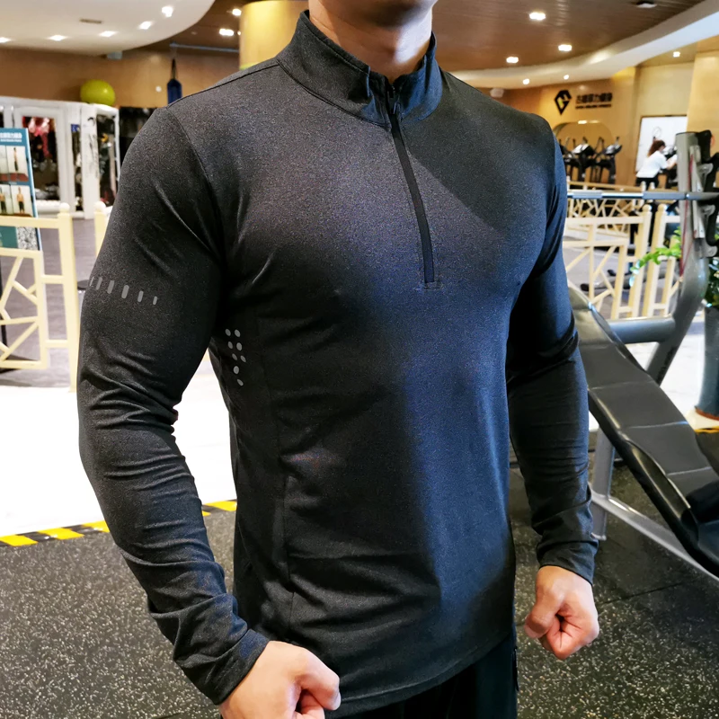 Sports Long-sleeved T-shirt Men Spring And Autumn Fitness POLO Shirt Quick-drying Breathable Stretch Tight Collar Top