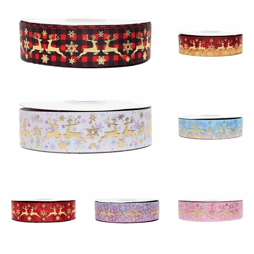 

Christmas Cartoon Gold Foil Printed Grosgrain Ribbon 38MM 1-1/2" 50yards for DIY Hairbows