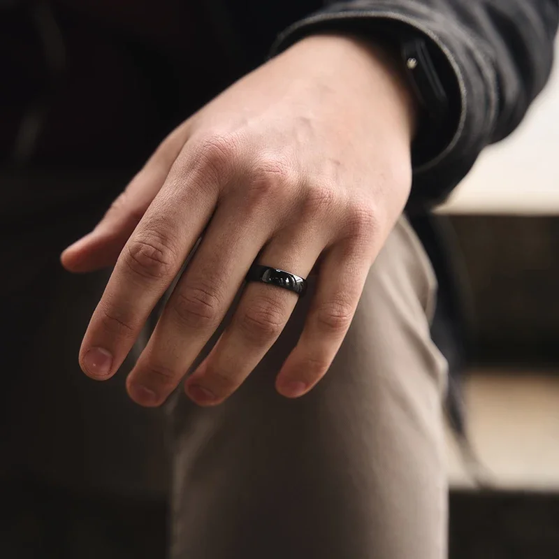 Elegant Black Brushed Ceramic Wedding & Engagement Ring - Unisex Jewelry, Plus Sizes Available