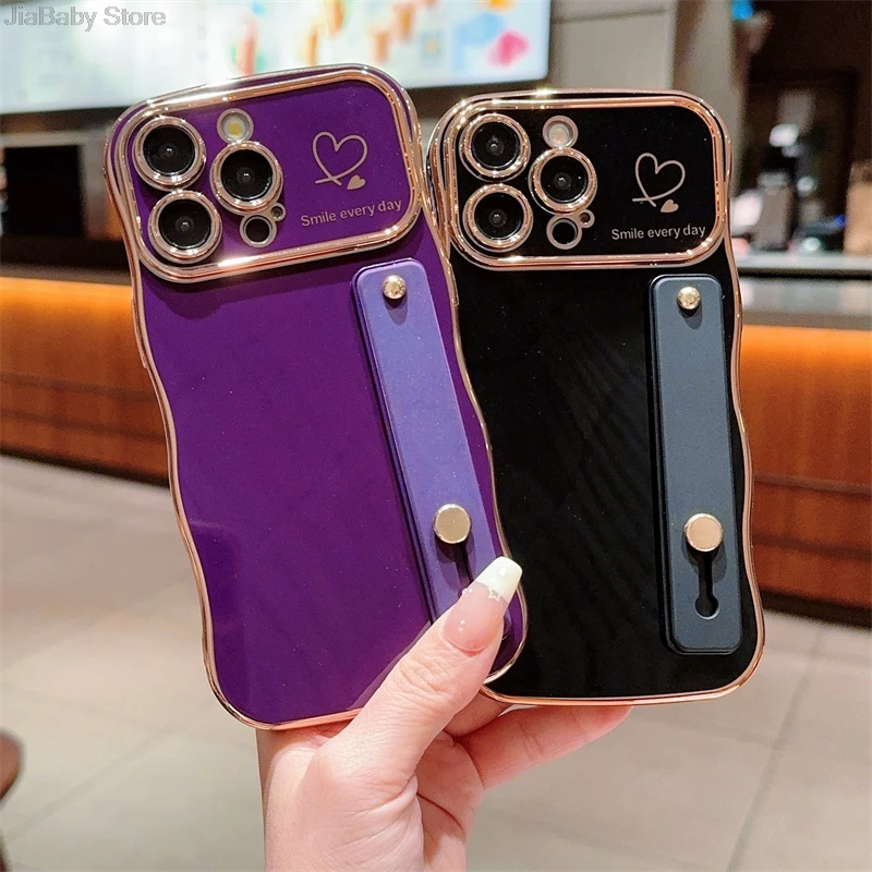 Glitter Camera Protection Luxury Jellewed Heart Holder Liquid Soft Phone Case For iPhone 11 12 13 14 15 16 Plus Pro Max Cover_voghion.com