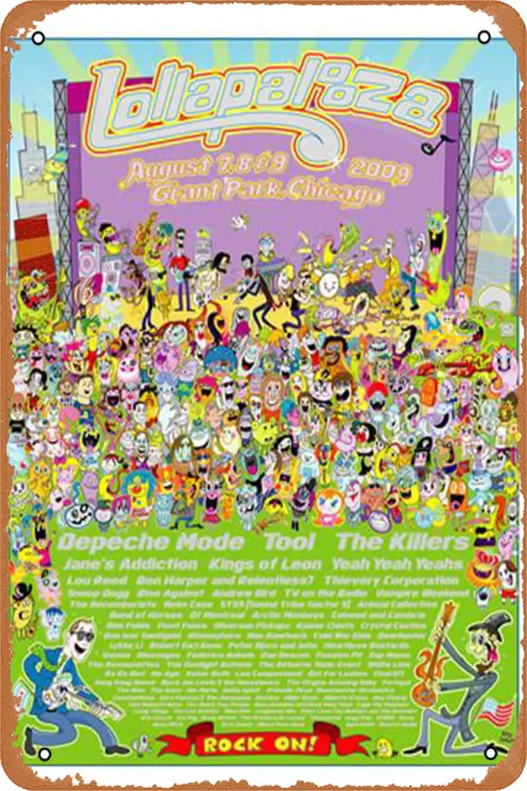 Lollapalooza - 2009 постер Чикаго Грант парк, ограниченная серия печати Ретро металлический жестяной винтажный Знак 12X8 дюймов Настенный декор Lollapalooza - 2009 постер Чикаго Грант парк, ограниченная серия печати Ретро металлический жестяной винтажный Знак 12X8 дюймов Настенный декор