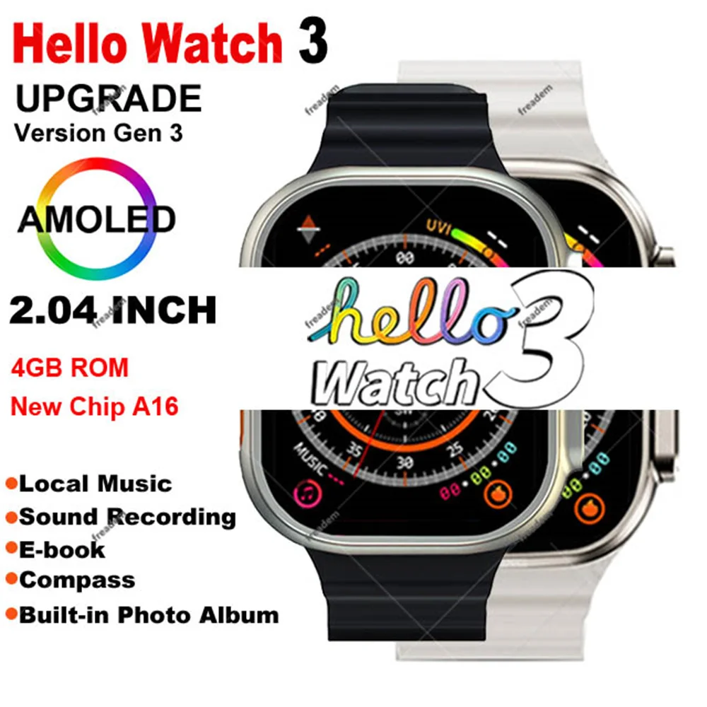 Hello Watch 3 Smart Watch Amoled Screen 4GB ROM Local Music Bluetooth