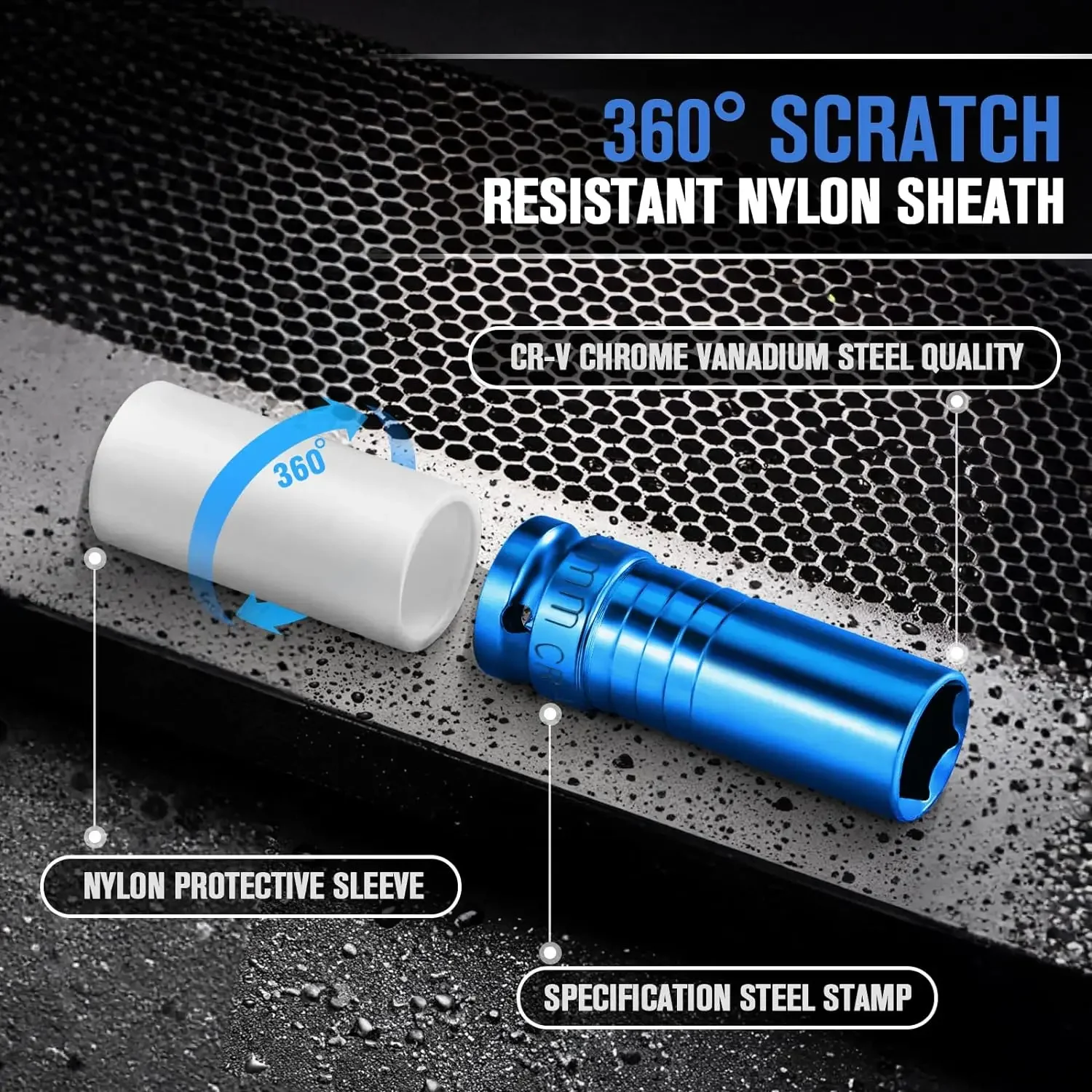 Drive Wheel Protector Impact Socket Impact Sleeve Set Durable Plastic Sleeves 15mm, 17mm, 19mm, 21mm, and 22mm 6
