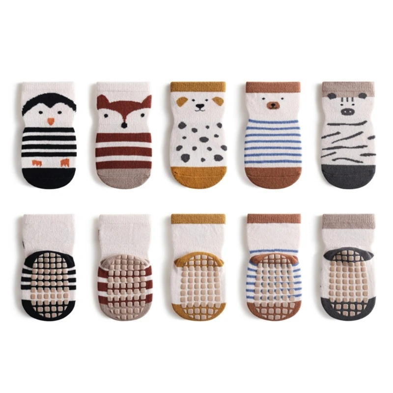 Anti Slip Socks Non Skid Baby Toddler Socks with Grips Animal Warm Cotton Socks for Kids Boys Girls