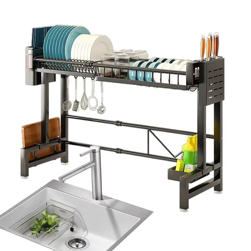 

Dish Rack Over Sink 2-Tiers Retractable Sink Organizer Rack Dish Drainer Rack Adjustable Kitchen Storage Rack Kitchen Sink Shelf