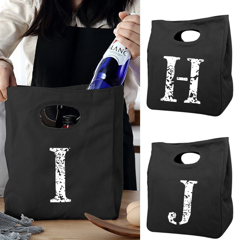 Portable Lunch Bag White Letters Print Food Thermal Box Durable Waterproof Office Cooler Lunchbox Organizer Insulated Case