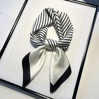 2024 New Fashion Square Imitation Silk Scarf Black And White Striped Head Wrap For Women Multifunction Silk Feeling Neckerchief 1