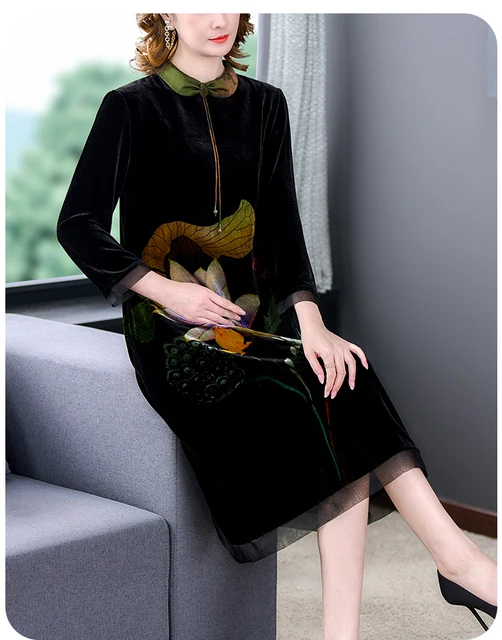 Imitate Real Velvet Dress Early Autumn 2022 New Large Women's Gold Velvet  Brand High-end Long Sleeve Dress Plus Size L-5XL - AliExpress