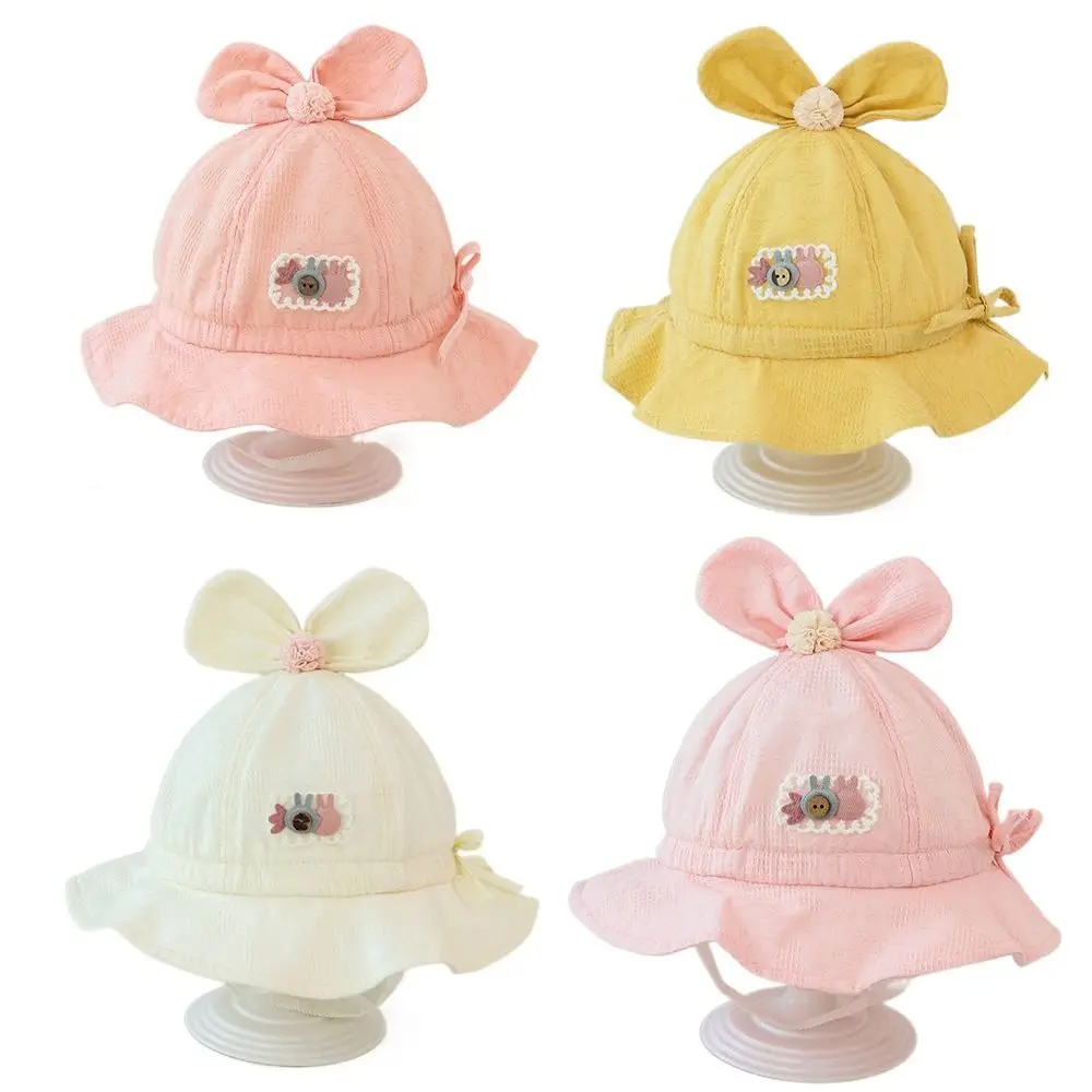 Bow Design Girls Bucket Hat Spring/Summer Thin Style Adjustable Sun Protection Baby Fisherman's Hat Outdoor Baby Caps