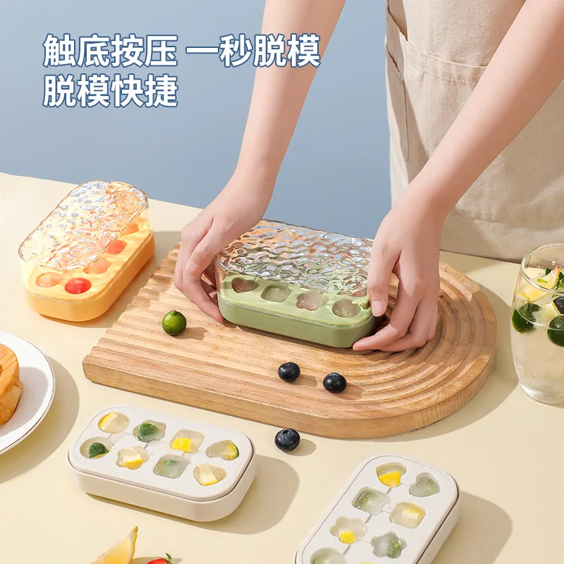 Summer press type ice tray refrigerator, household food grade ice cube mold, glacier pattern homemade tray mold
