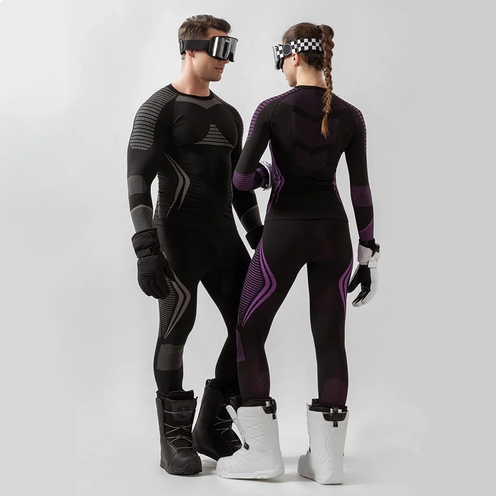 Men Women Ski Thermal Underwear Sets Quick Dry Functional Compression Tracksuit Tight Snowboarding Tops and Pants Adult