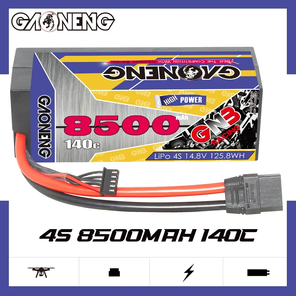 

GNB GAONENG 8500mAh 4S2P 14.8V 140C/280C Hardcase LiPo Battery With XT90 EC5 Connector For 1:8 RC Car 4WD Climbing Car Boat