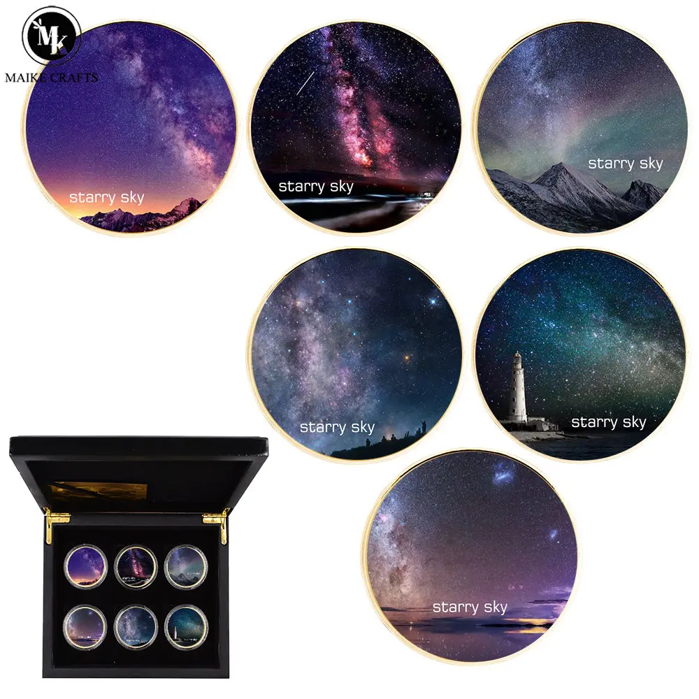 

6pcs / Box Starry Sky Gold Coin World Rare Sky Landscape Decoration Challenge Coin Handicraft Commercial Coin Collection Gift