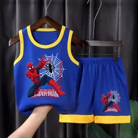 Ensemble de vêtements de basketball respirant et confortable en maille pour garçons, collection été 2026 – Tenue décontractée pour enfants, gilet de vacances en plein air avec imprimé dessin animé 5
