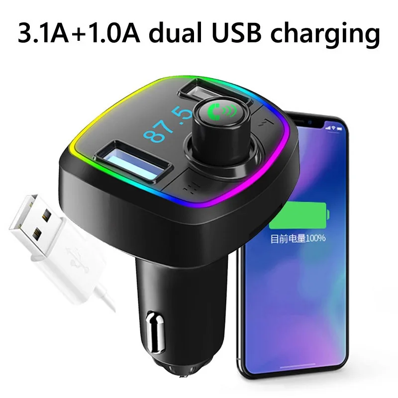 Bluetooth Fm Transmitter for Car,Wireless Bluetooth FM Radio Transmitter  Adapter and Receiver/Car Kit with Hands Free Calling,Dual USB Charging Car  Charger MP3 Player Support TF Card & USB Disk 