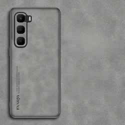 Elegant PU Leather Shockproof Phone Case - Matte Soft Silicone Back Cover for Infinix Hot 60 (Grey)