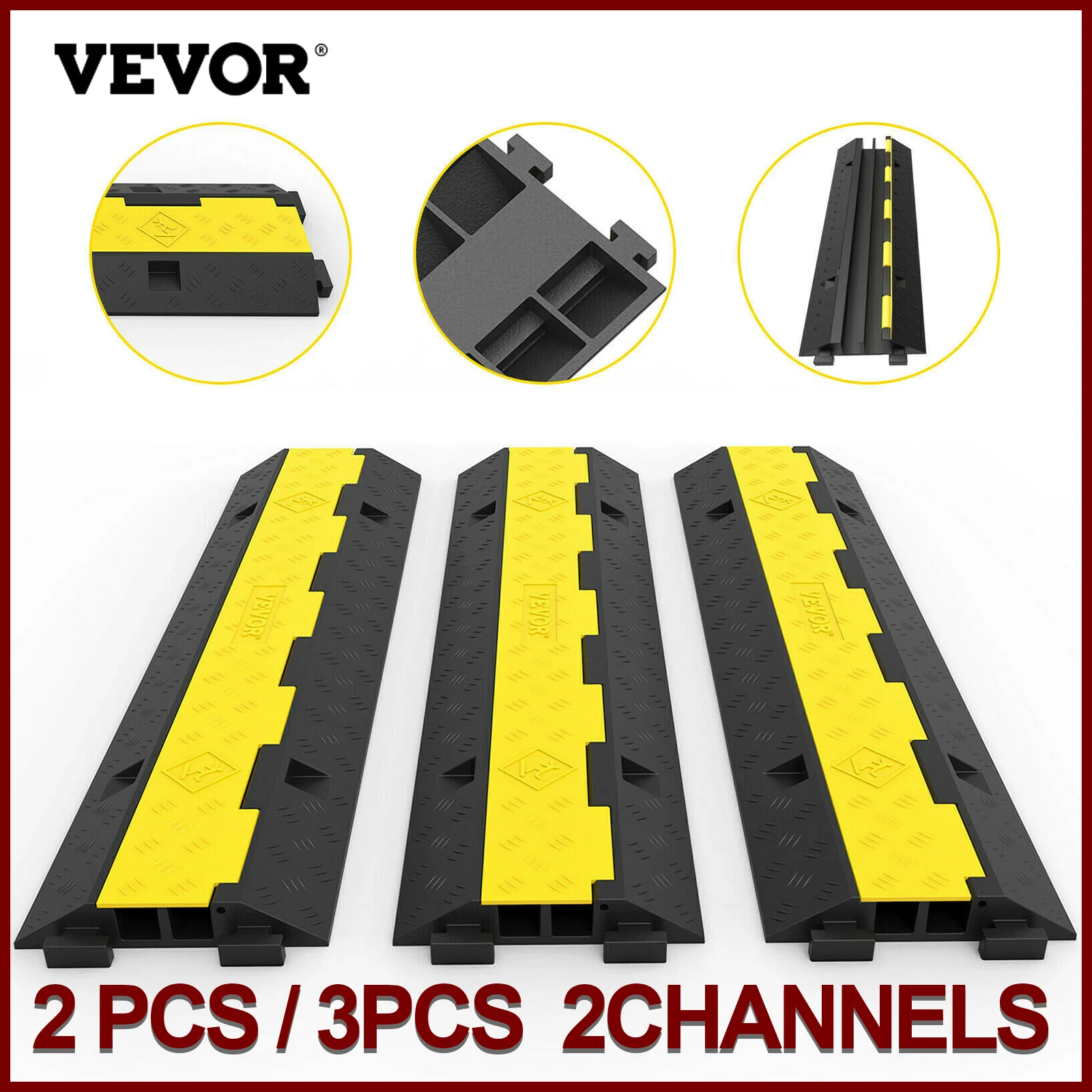 VEVOR 3PCS Cable Cover Cord Hose Protective Ramp Heavy Duty Wire