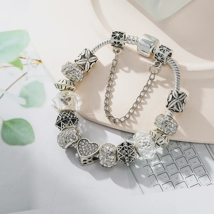 Seialoy Heart Charm Bracelets Women Men Original Streamer Crystal Beaded Women Bracelet Bangle Jewelry Gifts