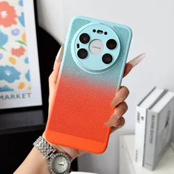Dual - Color Gradient Heat Dissipation Shockproof Phone Case with Lens Protection Film for Huawei Mate 60 (Blue orange)