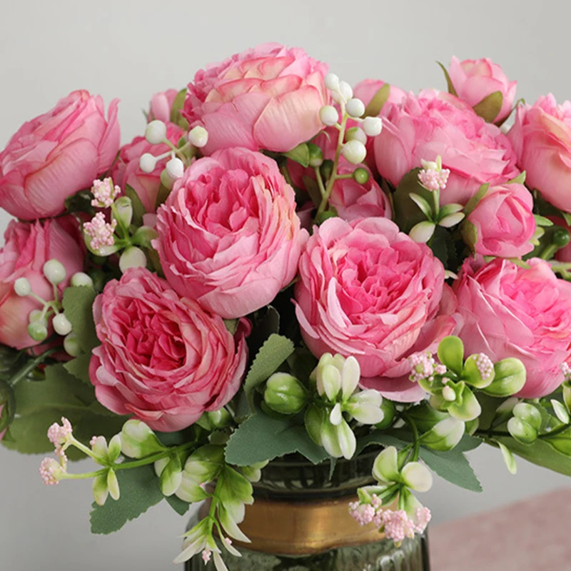 Description Picture 6 of itemHot Selling 1pcs/30cm Rose Pink Silk Bouquet Peony Artificial Flower 5 Big Head 4 Small Bud Bride Wedding Home Decoration