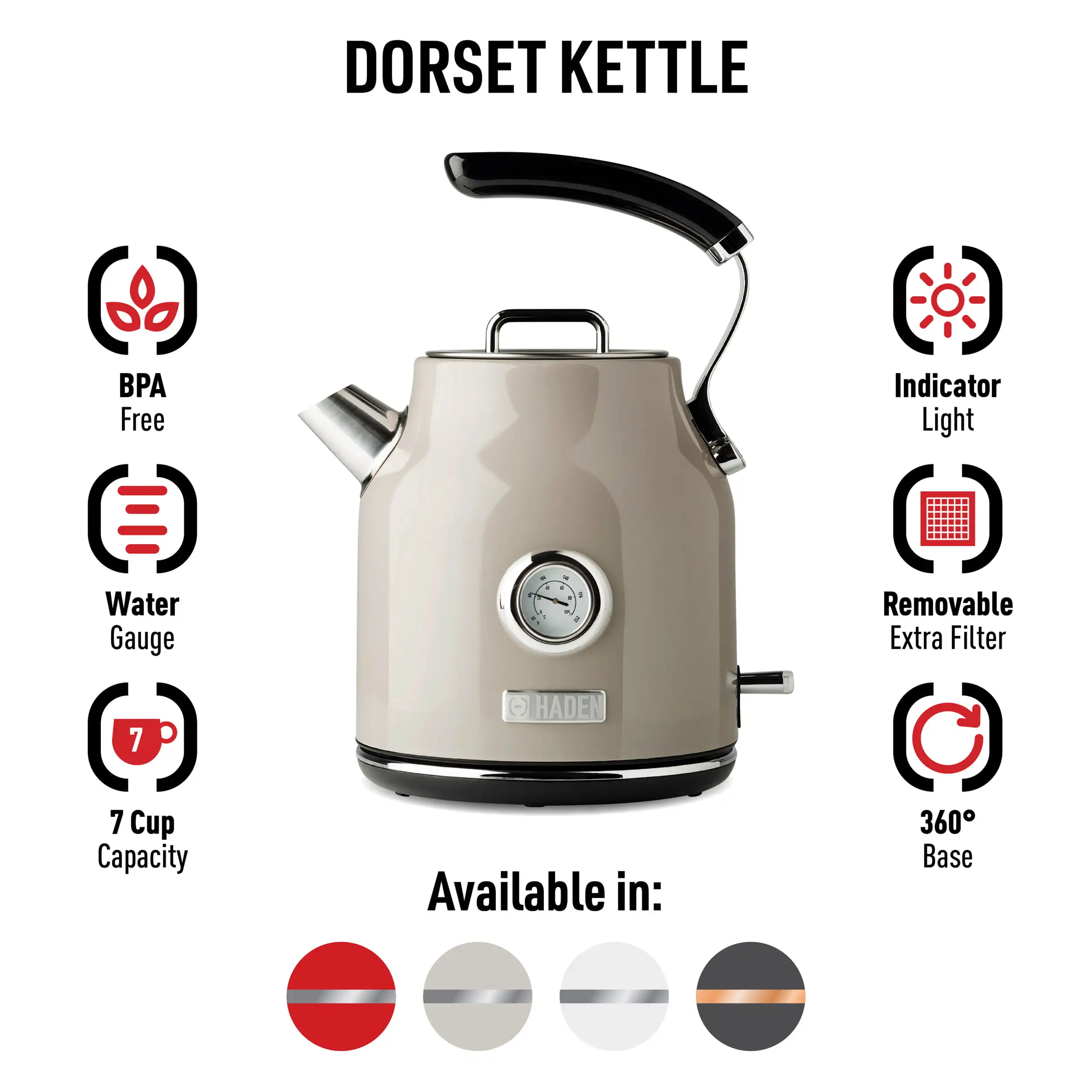 Haden Heritage 1.7 Liter Stainless Steel Electric Kettle, Black / Copper -  75041 - AliExpress