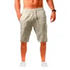 Men's Cotton Linen Short Pants Lightweight Hawaiian Summer Shorts Men Breathable Solid Color Casual Short Trousers 1