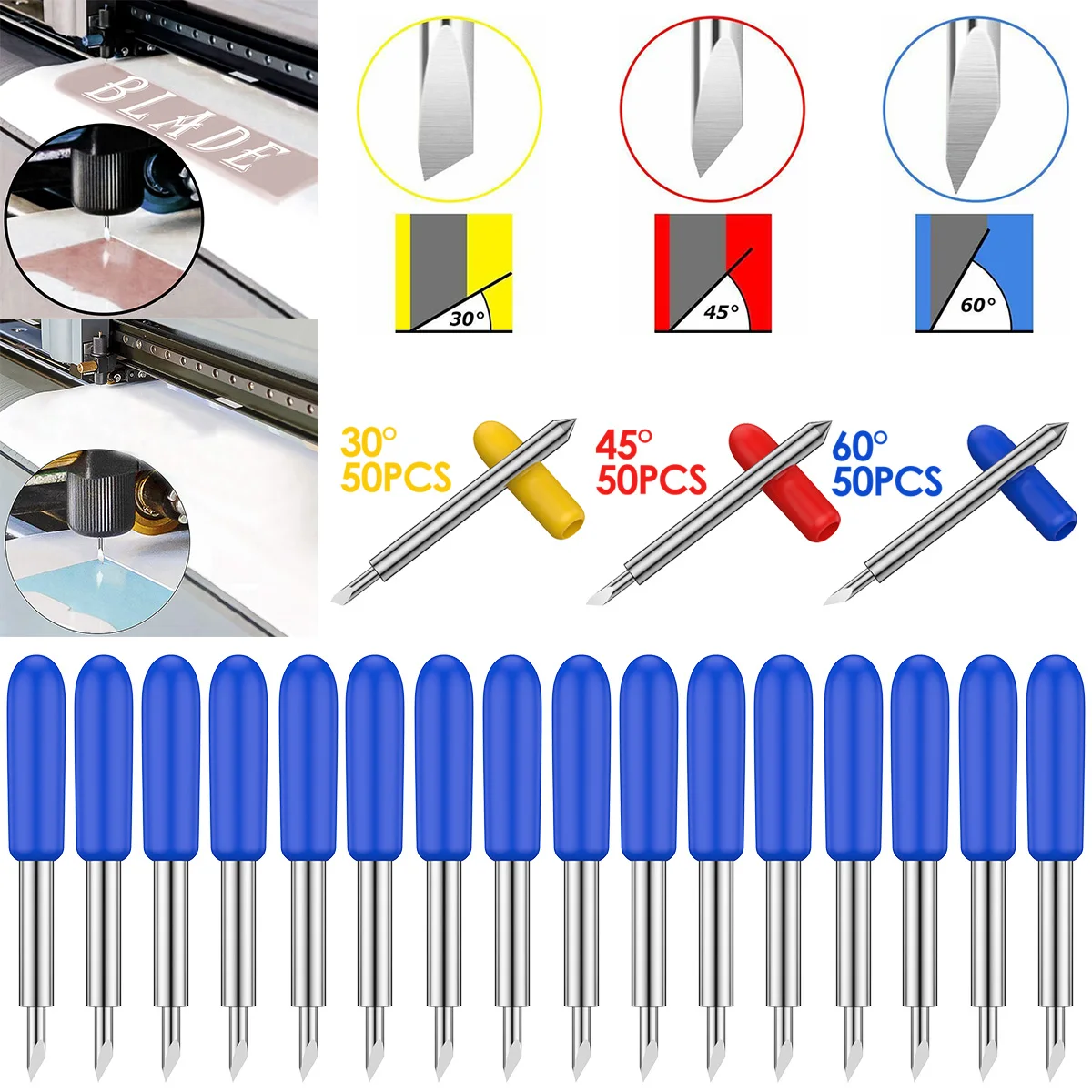 Plotter Blades 50PCS 30/45/60 Degrees Replacement Blades for Roland Cricut Plotter Blade Knife Cutter Blades for Power Tools Cutting Plotter