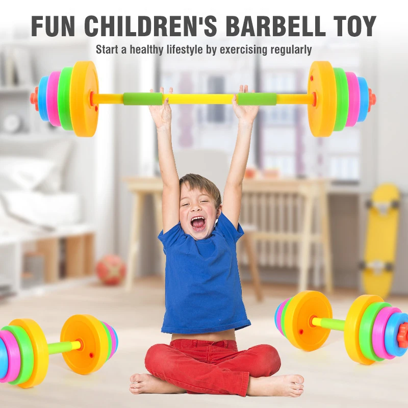 Set di manubri e bilanciere regolabili per bambini, attrezzatura fitness per allenamento indoor e outdoor, gioco sportivo genitore-figlio, regalo di compleanno per bambini e bambine - immagine 3