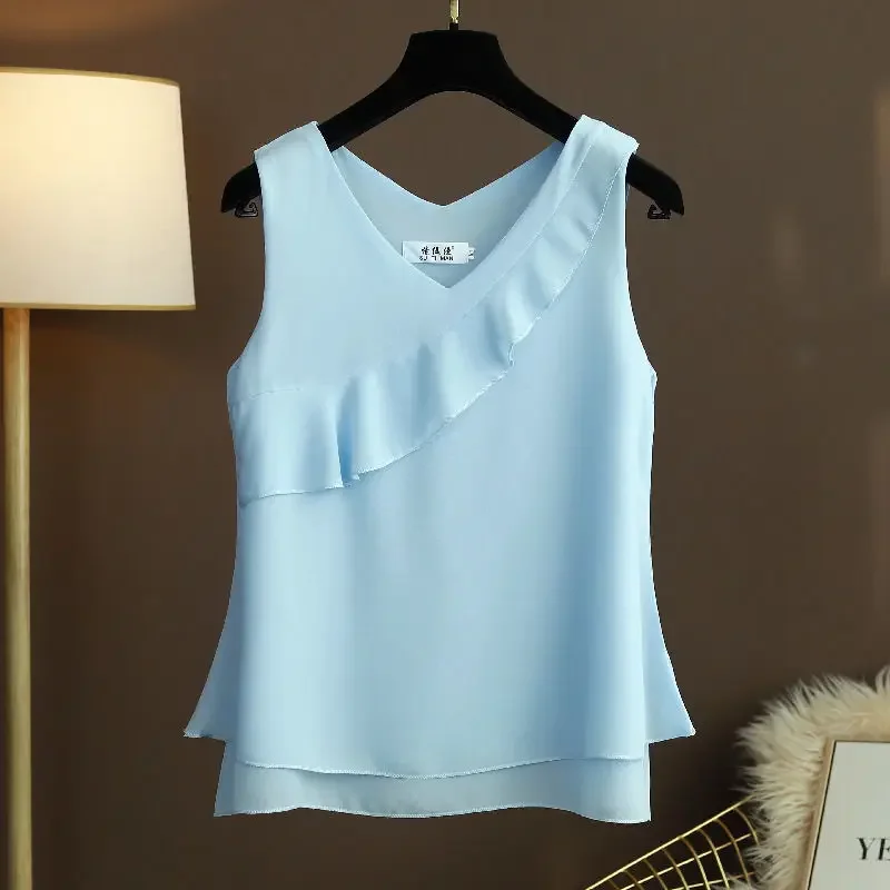 sleeveless pale blue chiffon top