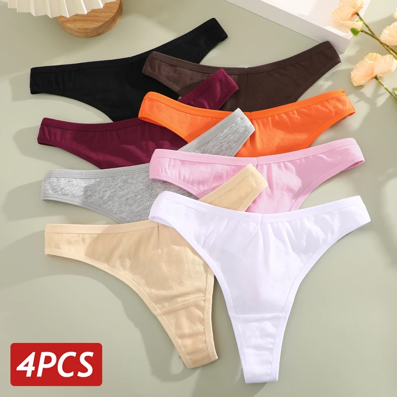 4PCS/Set Cotton Panties for Women Sexy Low Rise G-String Thongs Ultra-thi Seamless Panties Female No Trace Soft Basic Underwear cotton panties