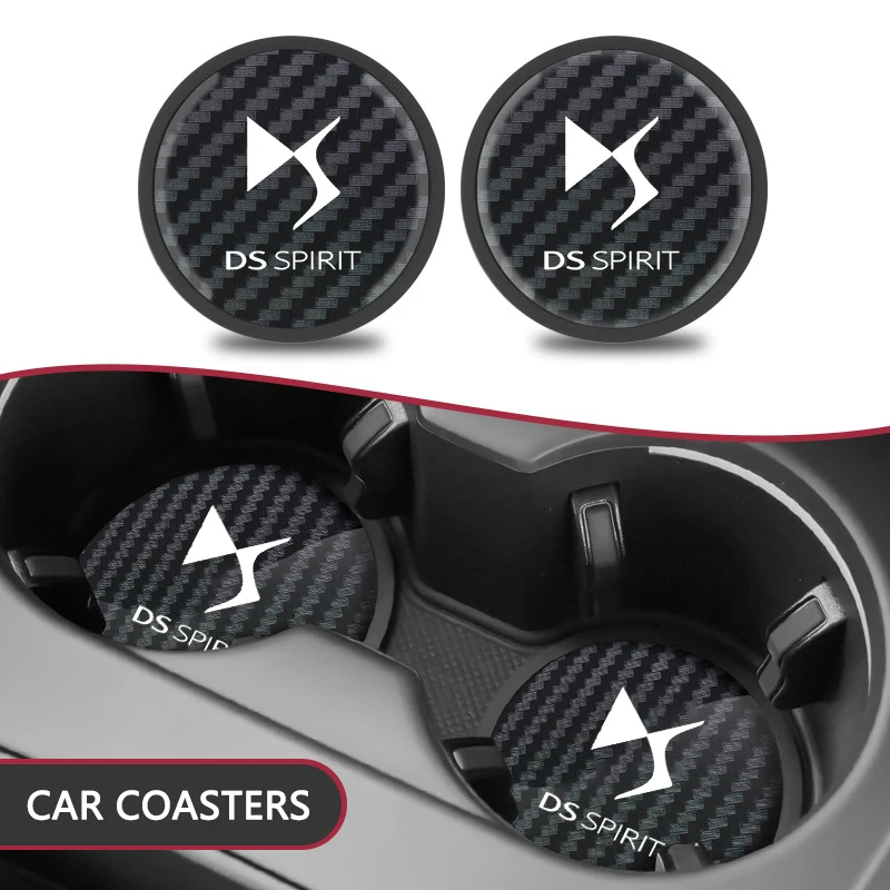 Universal Car Water Cup Slot Non-Slip Mat Carbon Fiber Holder Pads 2pcs For DS SPIRIT DS3 DS4S DS5 DS6 DS7 Interior Accessories