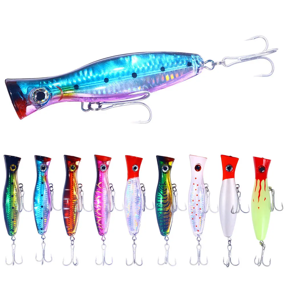 1 Stück 12,5cm 41g Großer Popper Angelköder mit Dreifachhaken, Crankbait mit 3D-Augen, Künstlicher Harter Köder für Karpfen und Hecht, Angelzubehör