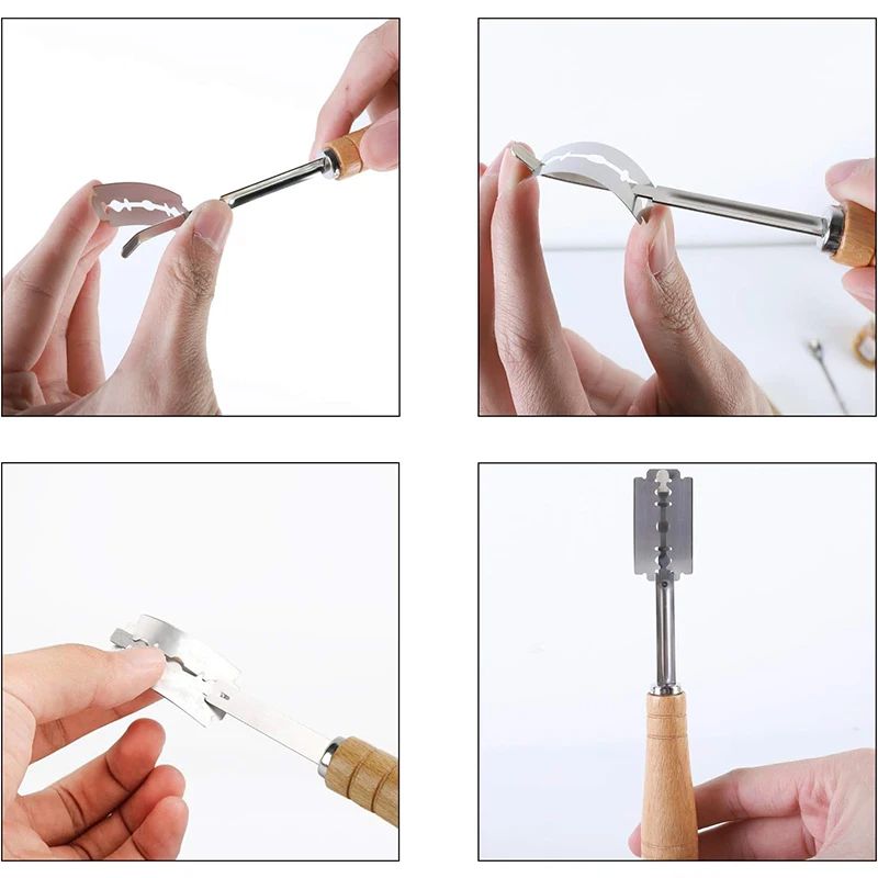 LMETJMA Premium Stainless Steel Bread Lame with 5 Replacement Blades Curved Baguette Bread Cutter with Wooden Handle JT172 BEST SELLERS