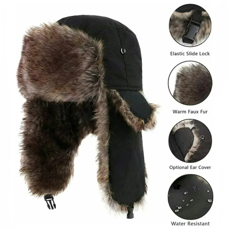 Unisex Warm Winter Earflap Ski Hat Cozy Faux Fur Trapper for Men And Women Cold Weather Outdoor Snow Cap