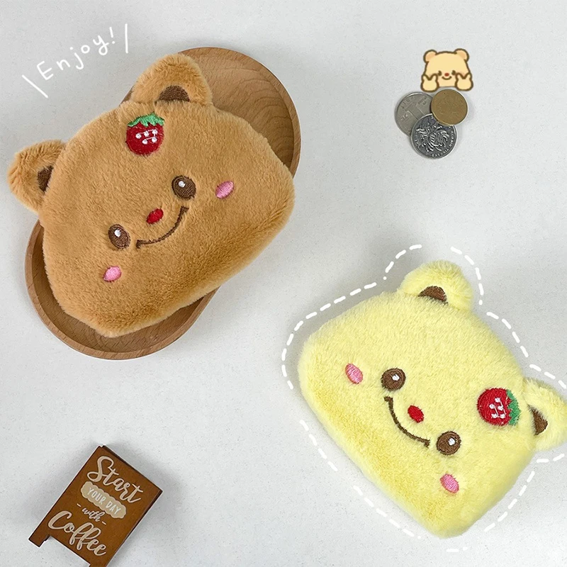 Cute Cartoon Butter Bear Plush Coin Purse For Women Girls Versatile Fashion Storage Bag Pendant Portable Headphone Storage Bag