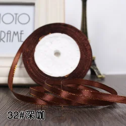 25 - Yard Roll of 6mm Gold - Edged Satin Ribbon for Gift Wrapping and Decorative Crafts (Dark Coffee)