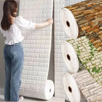 3D 벽돌 패턴 벽 스티커, 자체 접착 패널, 방수 거실 벽지, 홈 데코레이션, 70cm * 1m