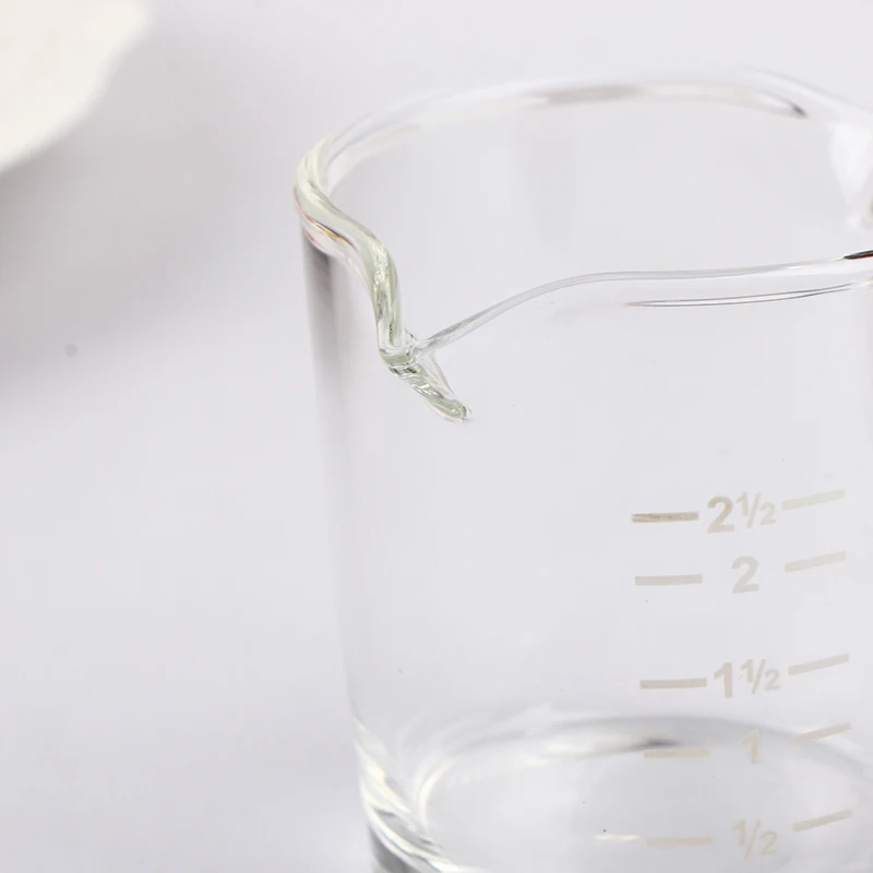 Description Picture 4 of itemMilk Cup Espresso Shot Glass With Scale Espresso Measuring Cups With Wooden Handle Double Spouts Measuring Triple Pitcher