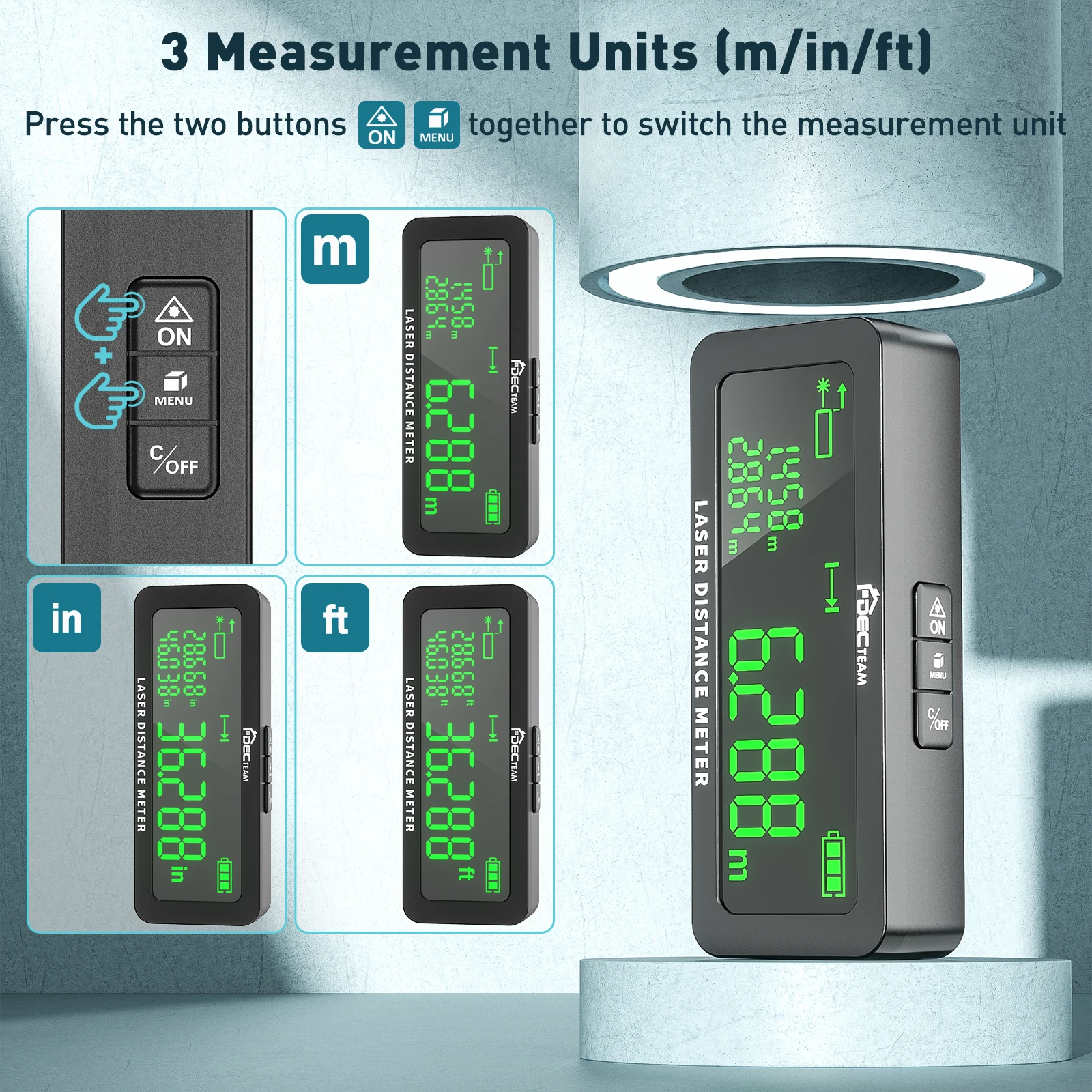 Laser Rangefinder Distance Meter Decteam Laser Rangefinder 165ft/50M Laser Distance Meter With LCD Display And Multiple Angle Distance Area Volume Measure Tool